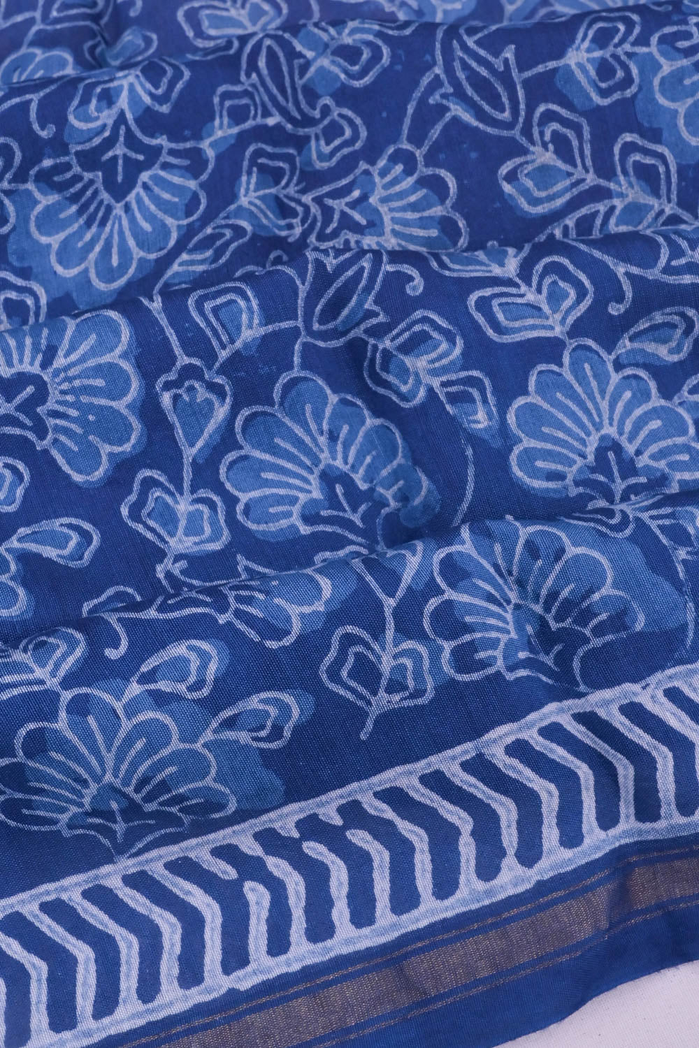 Chanderi Cotton Block Jaal Printed Indigo Saree