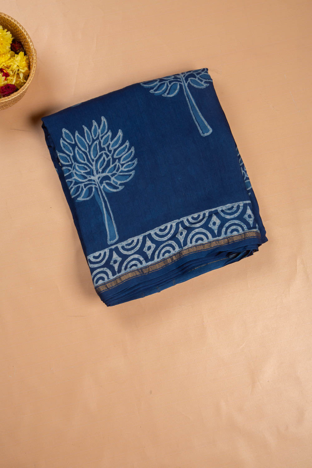 Chanderi Cotton Block Printed Butta Indigo Saree