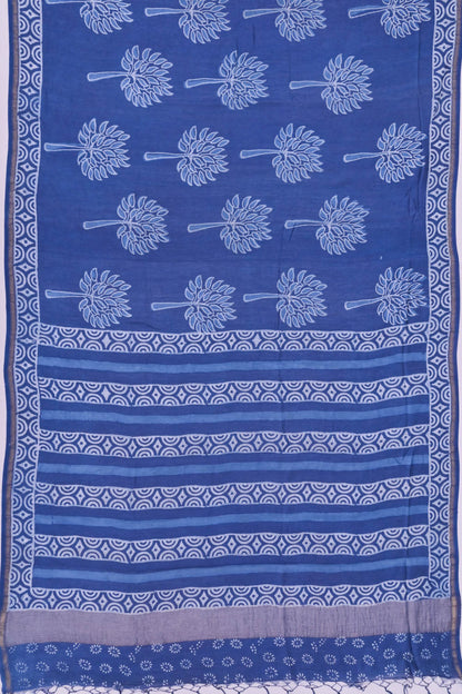 Chanderi Cotton Block Printed Butta Indigo Saree