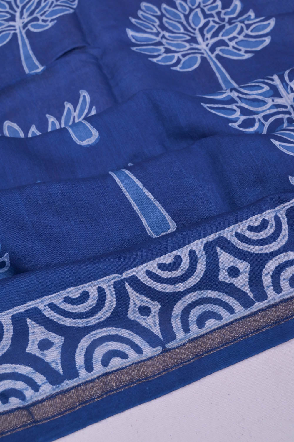 Chanderi Cotton Block Printed Butta Indigo Saree