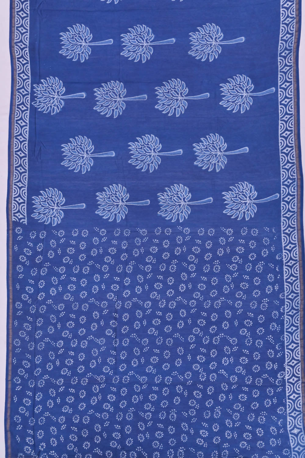 Chanderi Cotton Block Printed Butta Indigo Saree