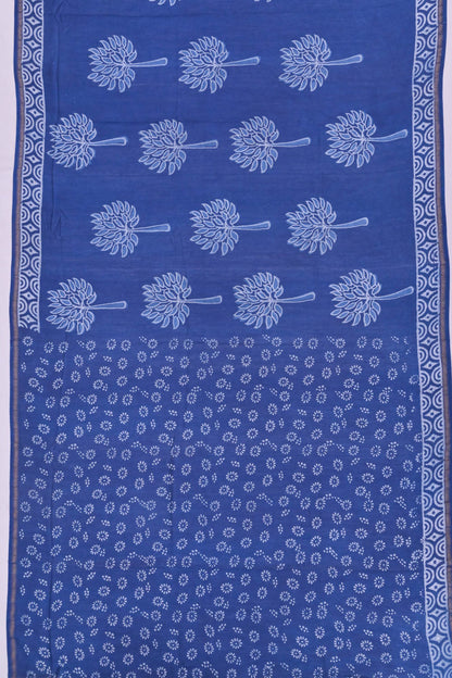 Chanderi Cotton Block Printed Butta Indigo Saree