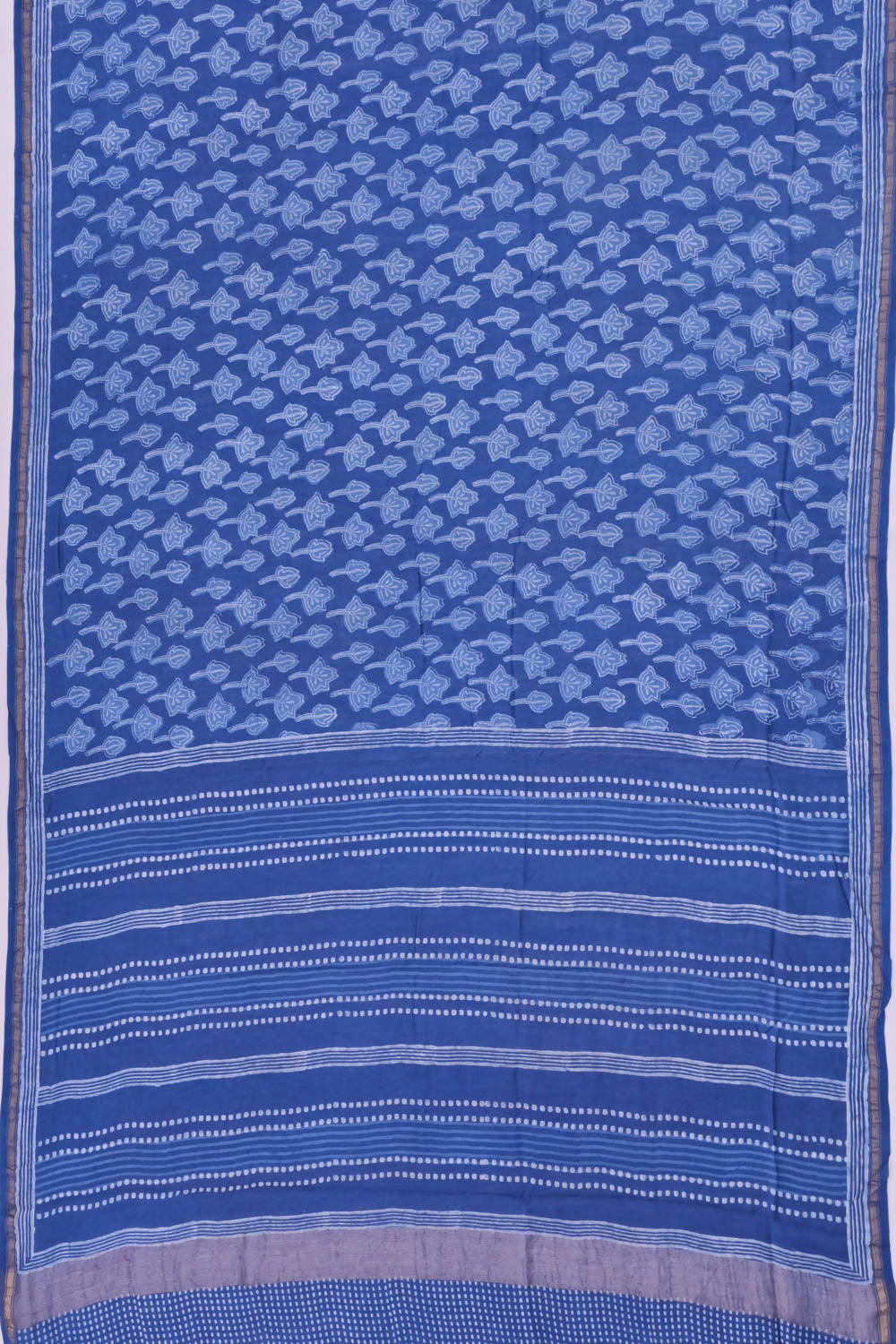 Chanderi Cotton Block Printed Jaal Indigo Saree