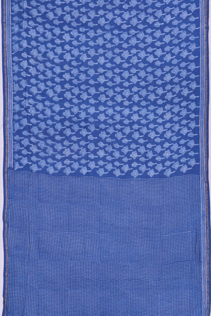 Chanderi Cotton Block Printed Jaal Indigo Saree