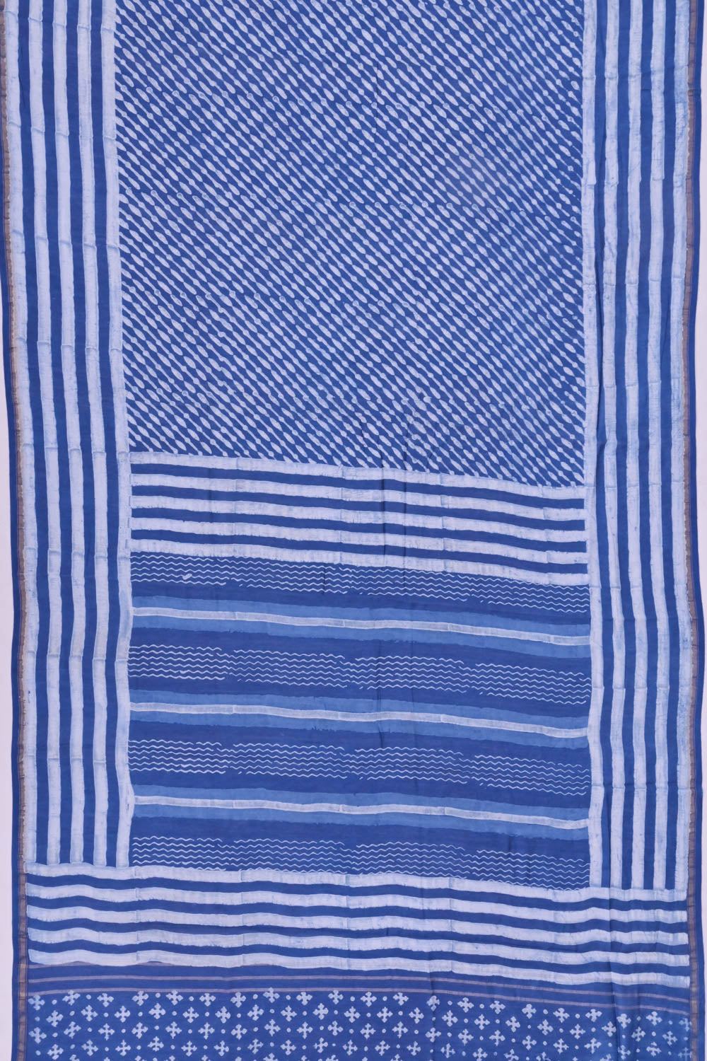 Chanderi Cotton Block Printed Leheriya Indigo Saree