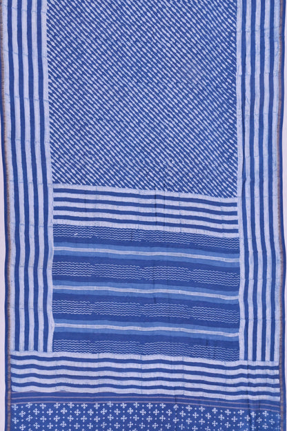 Chanderi Cotton Block Printed Leheriya Indigo Saree