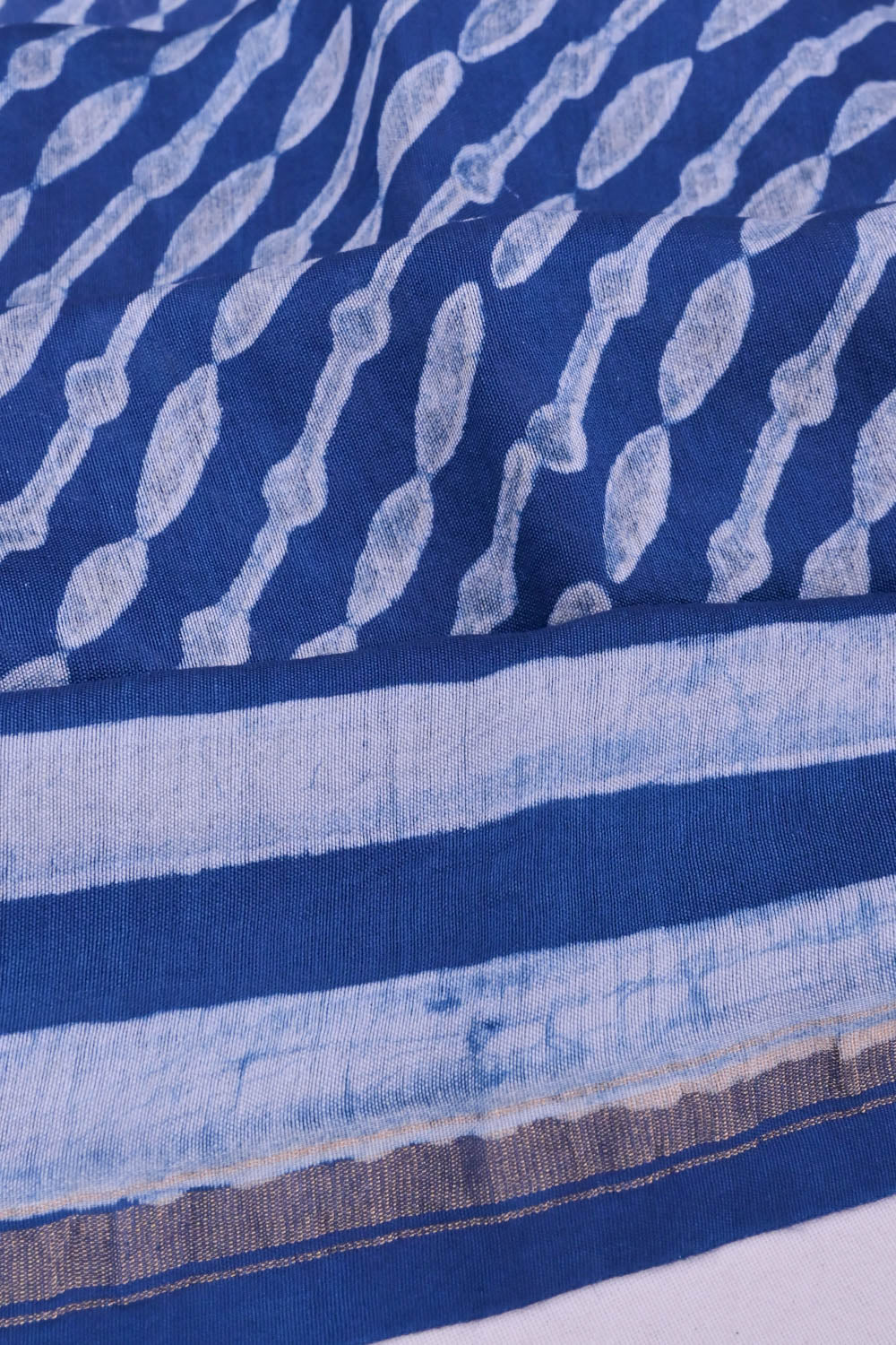 Chanderi Cotton Block Printed Leheriya Indigo Saree