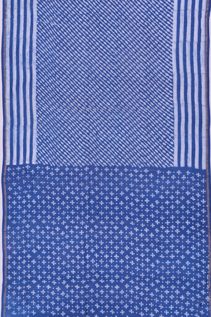 Chanderi Cotton Block Printed Leheriya Indigo Saree