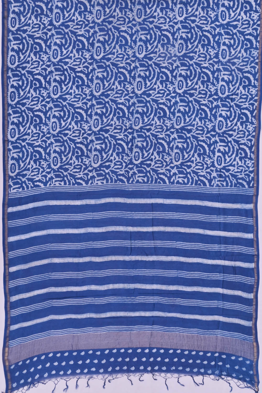 Chanderi Cotton Block Printed Jaal Indigo Saree