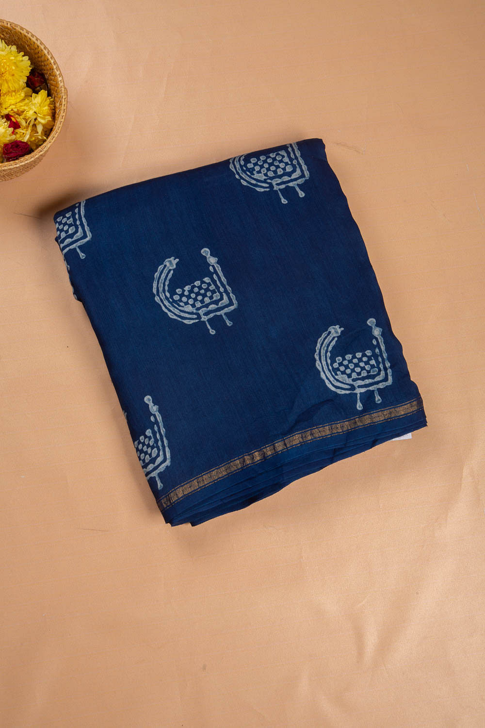 Chanderi Cotton Block Printed Butta Indigo Saree
