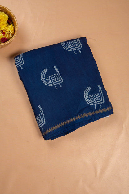 Chanderi Cotton Block Printed Butta Indigo Saree