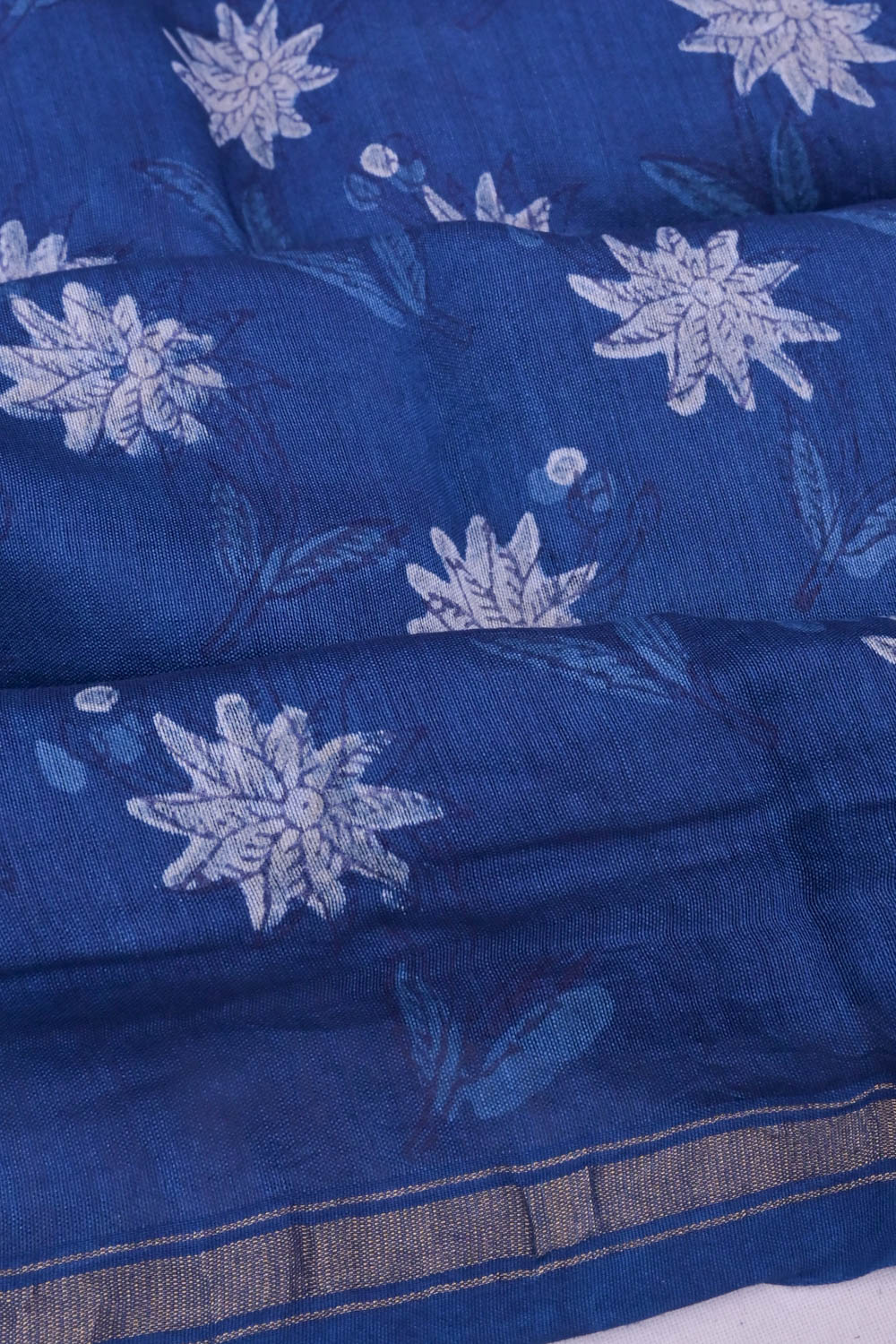 Chanderi Cotton Block Printed Butta Indigo Saree