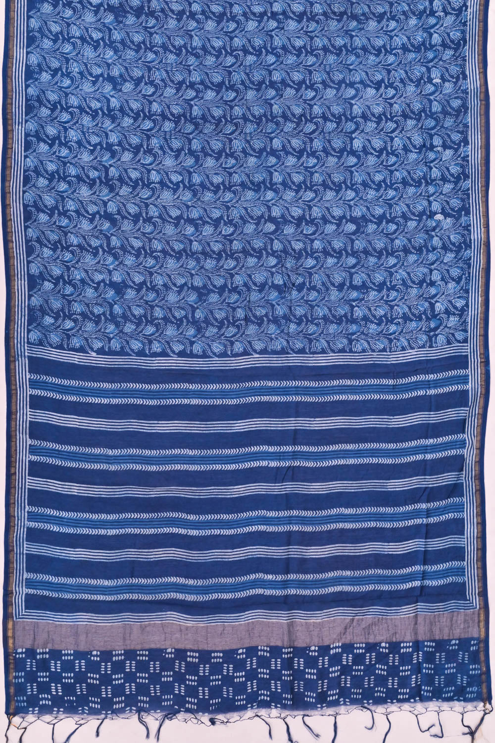 Chanderi Cotton Block Printed Jaal Indigo Saree
