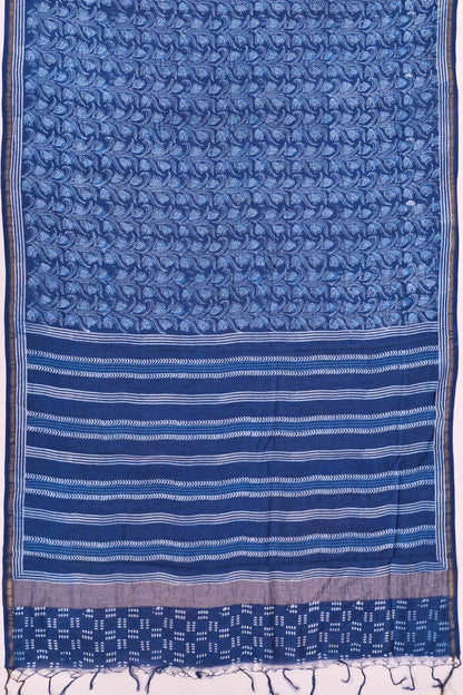 Chanderi Cotton Block Printed Jaal Indigo Saree