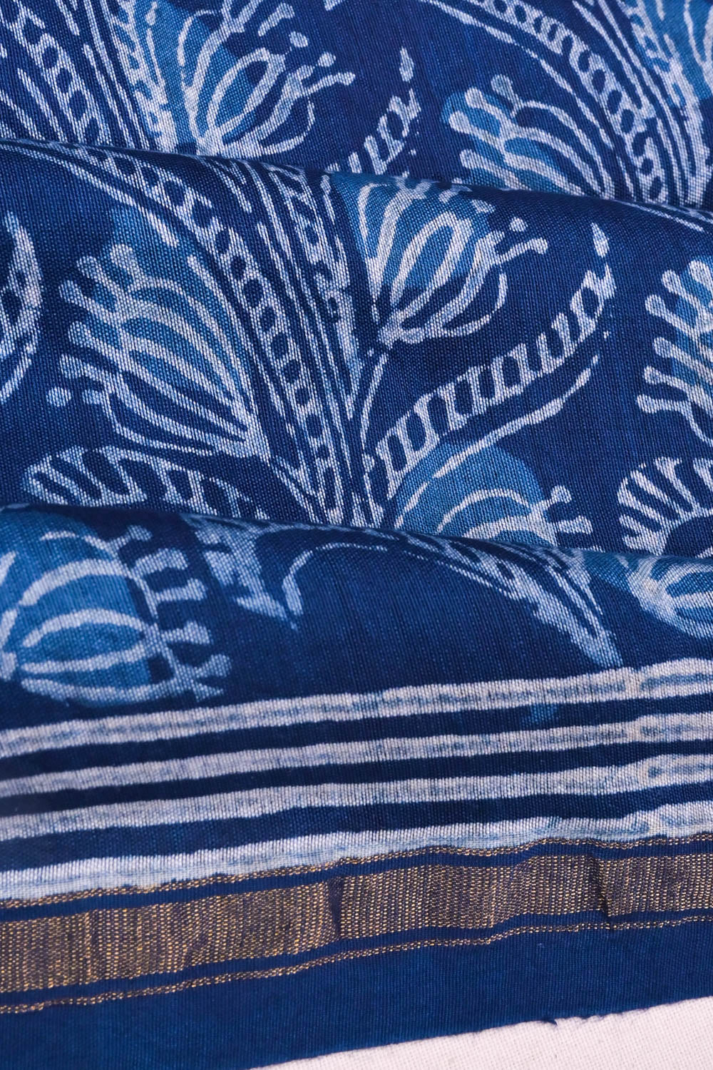 Chanderi Cotton Block Printed Jaal Indigo Saree
