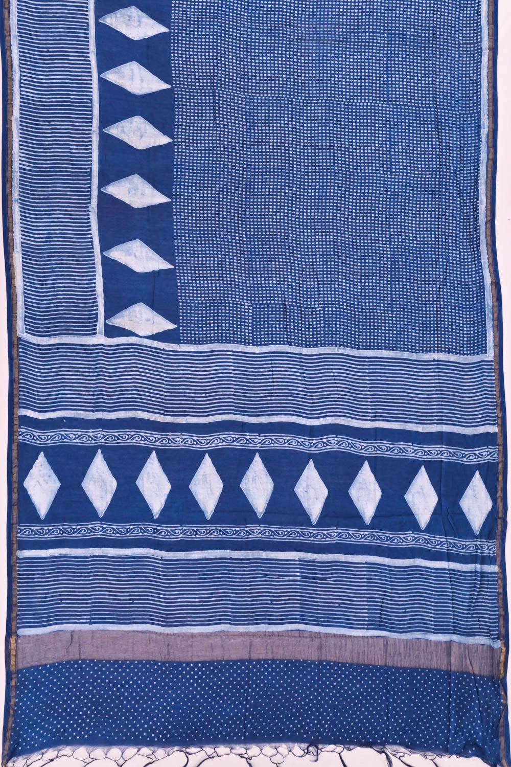 Chanderi Cotton Block Printed Jaal Indigo Saree