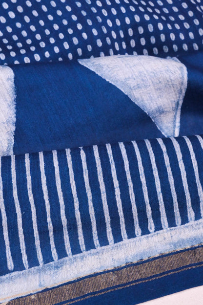 Chanderi Cotton Block Printed Jaal Indigo Saree