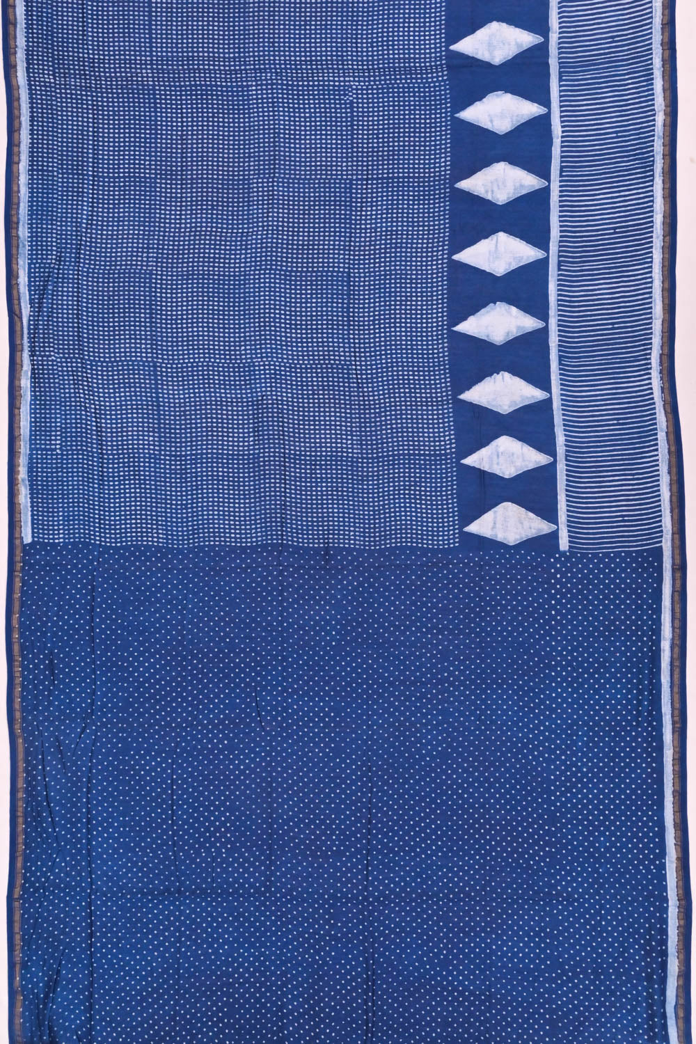 Chanderi Cotton Block Printed Jaal Indigo Saree