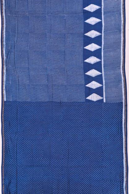 Chanderi Cotton Block Printed Jaal Indigo Saree