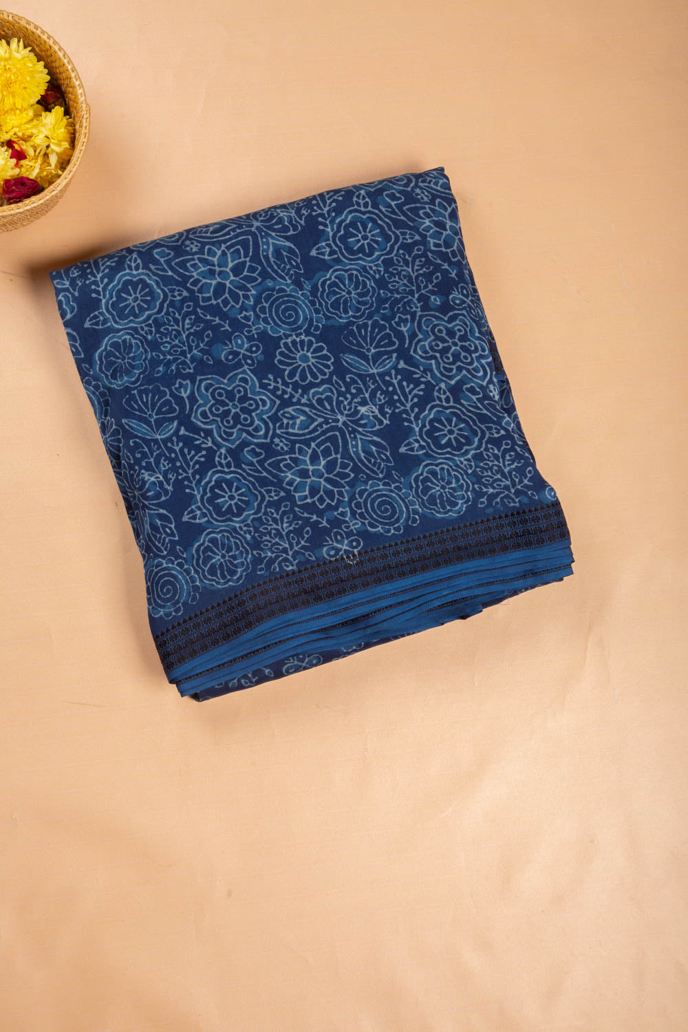Chanderi Cotton Block Printed Jaal Indigo Saree