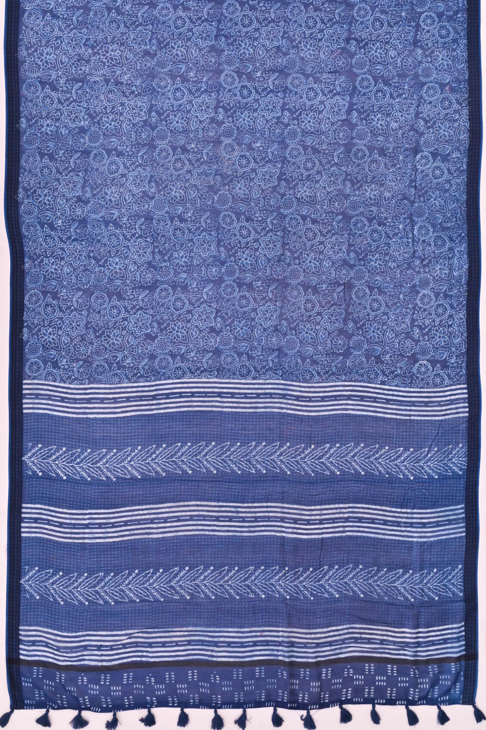 Chanderi Cotton Block Printed Jaal Indigo Saree