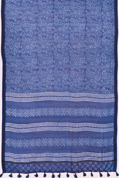 Chanderi Cotton Block Printed Jaal Indigo Saree
