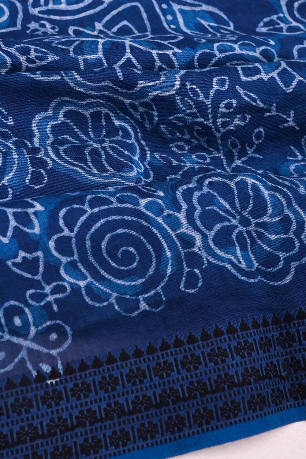 Chanderi Cotton Block Printed Jaal Indigo Saree