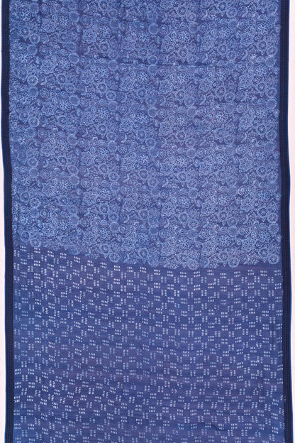 Chanderi Cotton Block Printed Jaal Indigo Saree