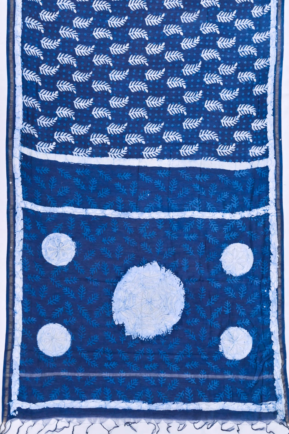 Chanderi Cotton Block Printed Butta Indigo Saree