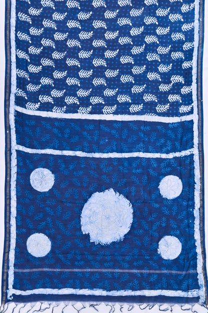 Chanderi Cotton Block Printed Butta Indigo Saree