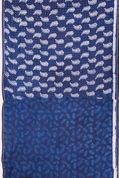 Chanderi Cotton Block Printed Butta Indigo Saree