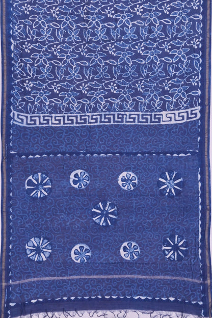 Chanderi Cotton Block Printed Jaal Indigo Saree