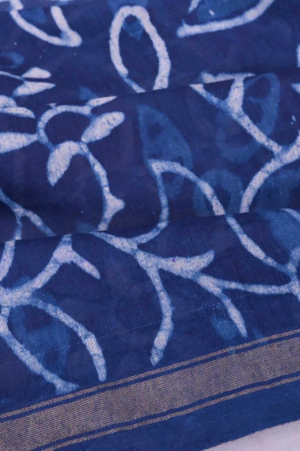 Chanderi Cotton Block Printed Jaal Indigo Saree