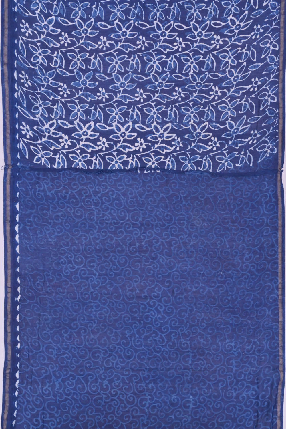 Chanderi Cotton Block Printed Jaal Indigo Saree