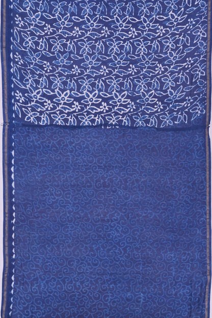 Chanderi Cotton Block Printed Jaal Indigo Saree