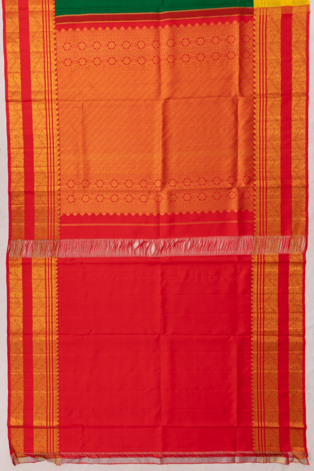 Kanchipuram Silk Butta Bottle Green Saree With Ganga Jamuna