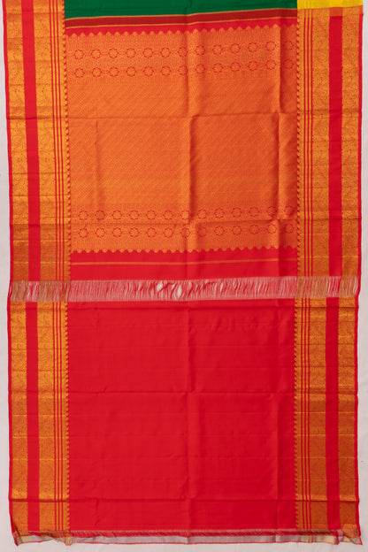 Kanchipuram Silk Butta Bottle Green Saree With Ganga Jamuna