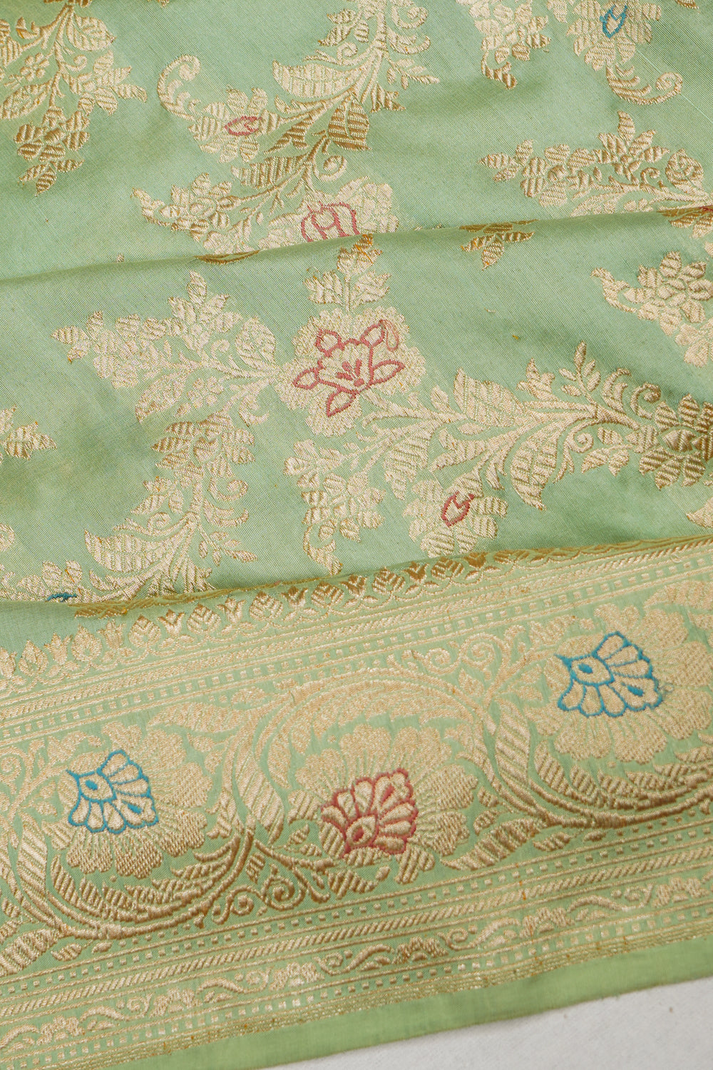 Banarasi Silk Kadwa Jaal Pista Green Saree
