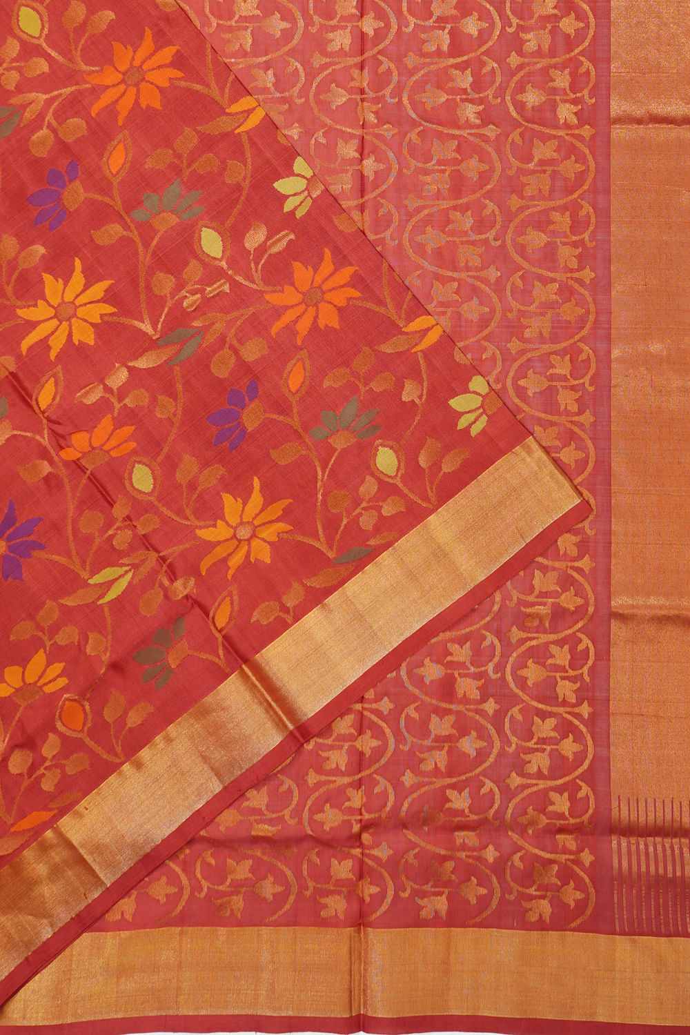 Uppada Silk All Over Jamdani Brick Red Saree