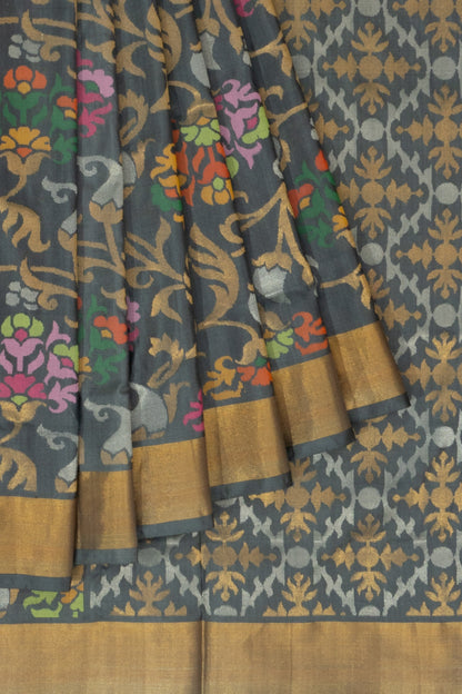 Uppada Silk Jamdani Jaal Grey Saree