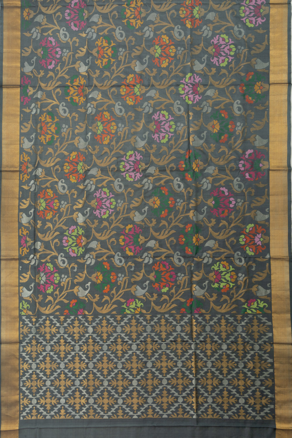 Uppada Silk Jamdani Jaal Grey Saree