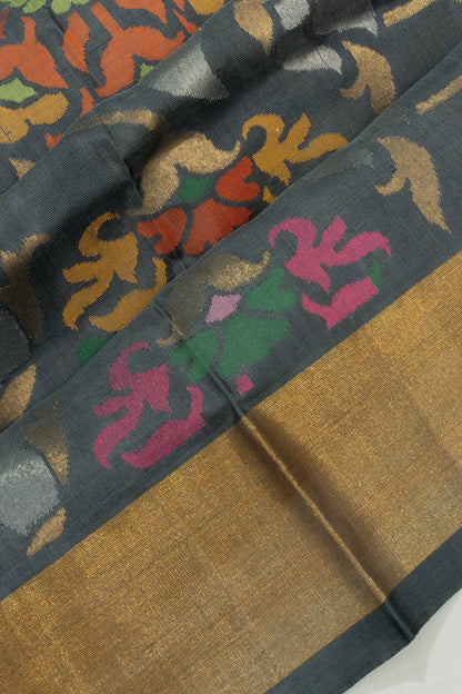 Uppada Silk Jamdani Jaal Grey Saree