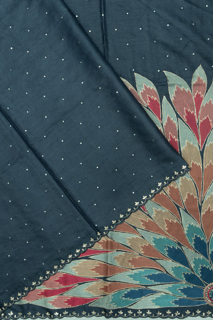 Tussar Butta Dark Blue Saree