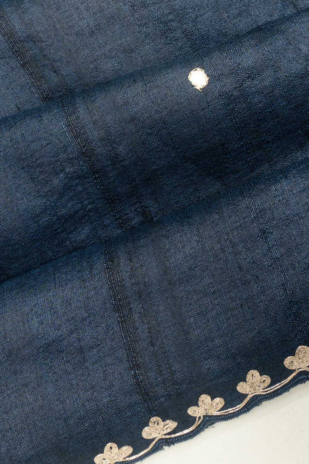 Tussar Embroidery Butta Dark Blue Saree