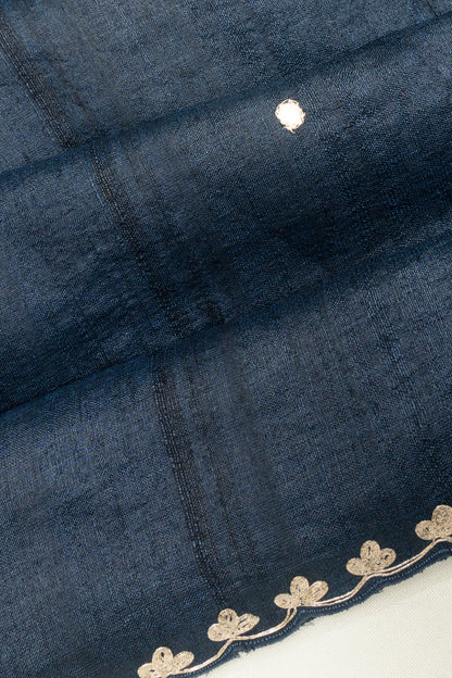 Tussar Embroidery Butta Dark Blue Saree