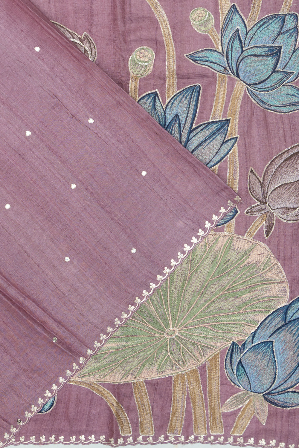 Tussar Embroidery Butta Lilac Saree