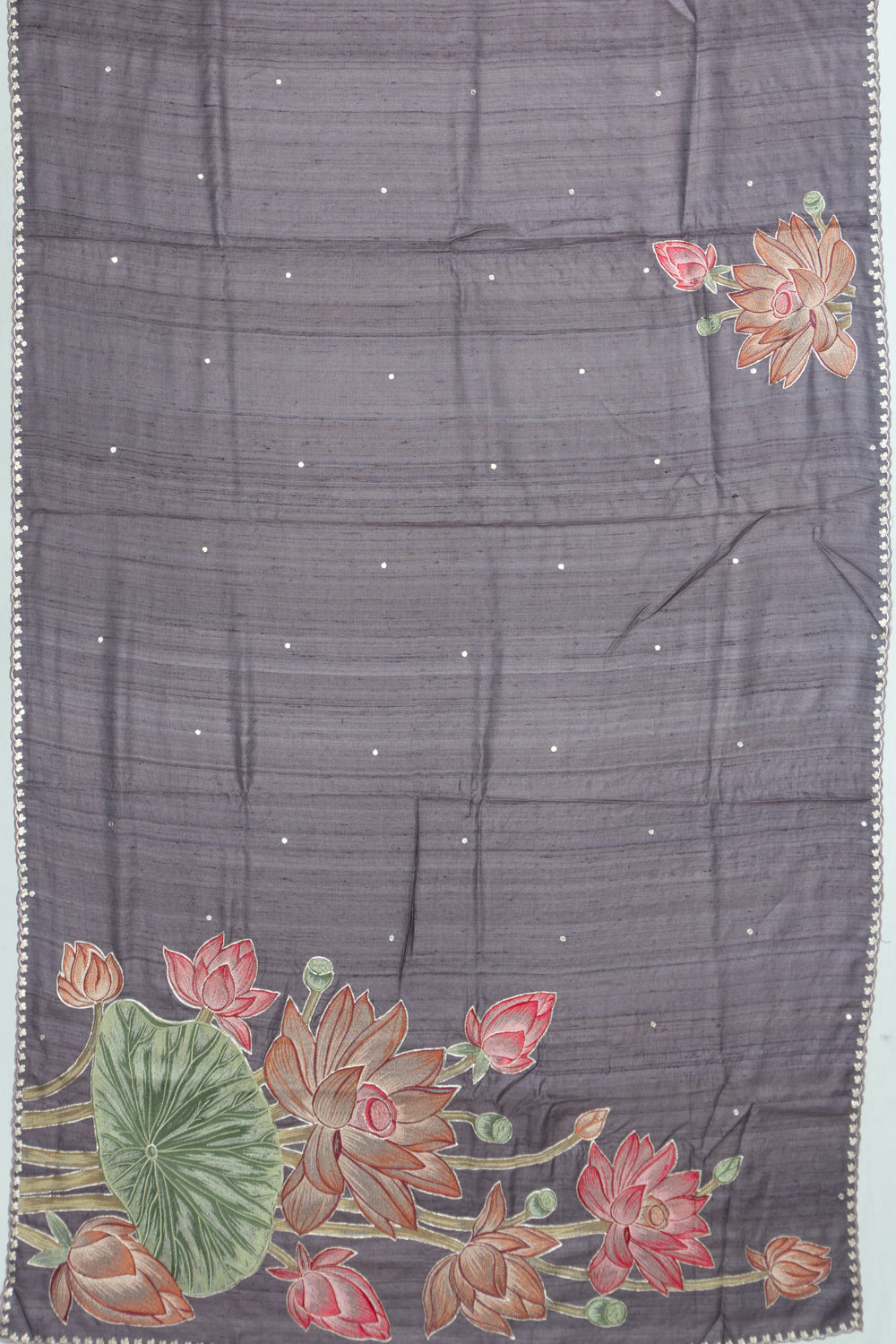 Tussar Embroidery Butta Elephant Grey Saree