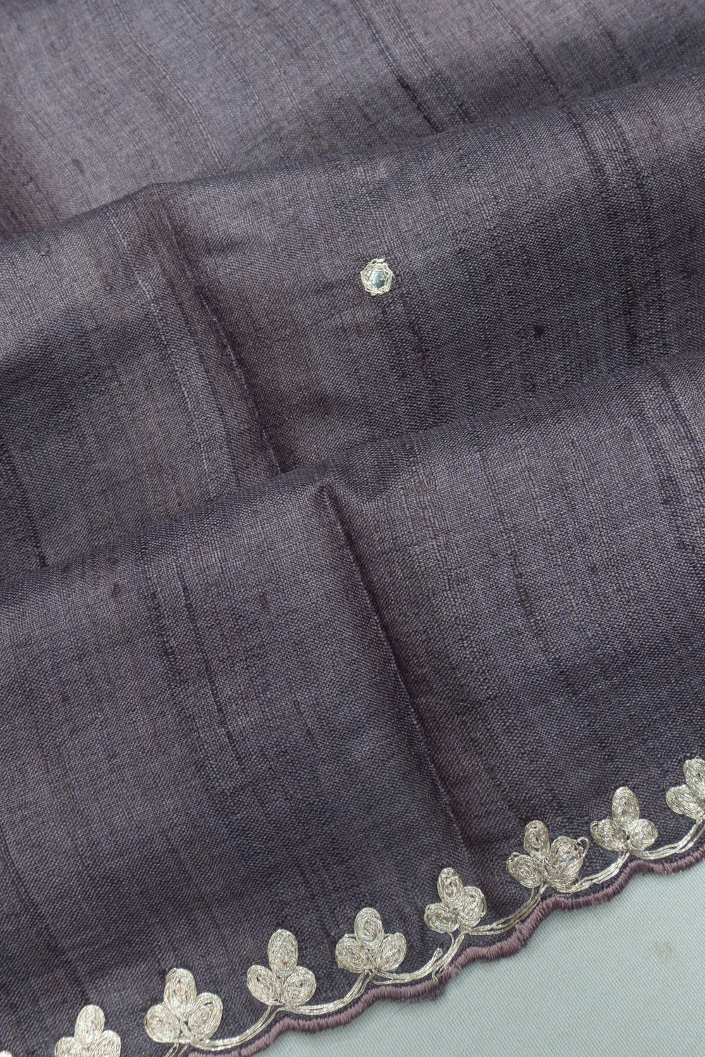 Tussar Embroidery Butta Elephant Grey Saree