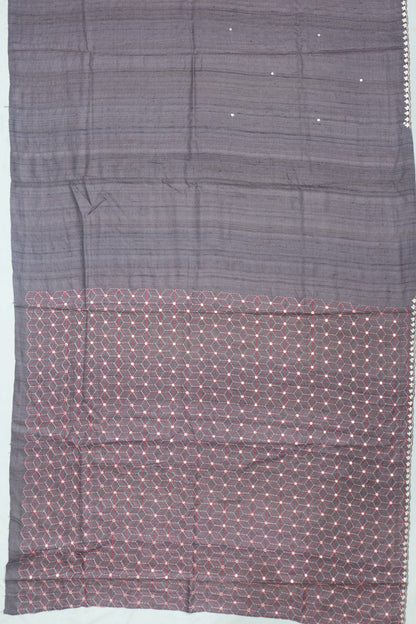 Tussar Embroidery Butta Elephant Grey Saree