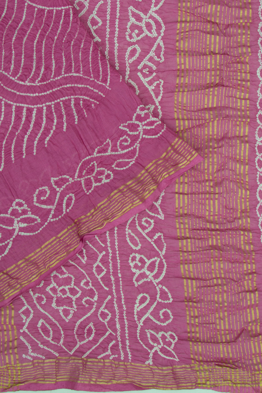 Chanderi Cotton Bandhani Pink Saree